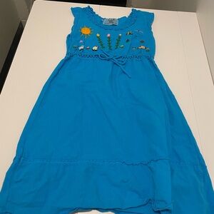 Isabella Mia Cotton Sundress Embroidered Flowers Bees Blue Size 8 Floral Peru